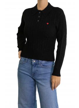 Maglioncino intrecciato crop con colletto e bottoni e cuoricino  Only